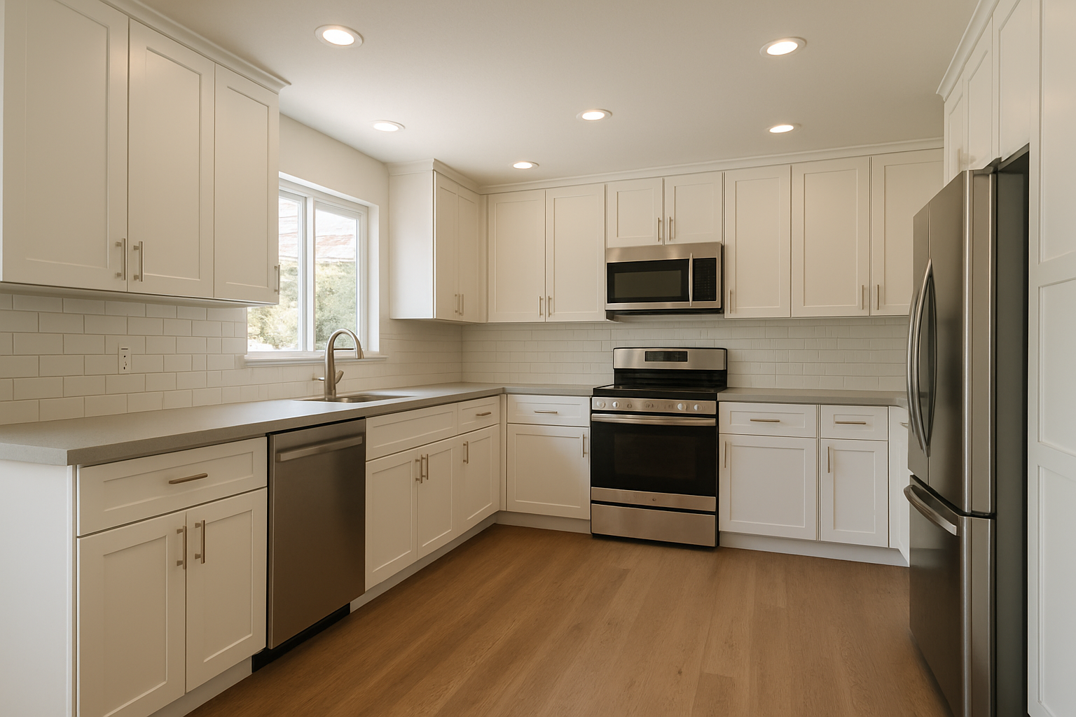 Mid-range Bay Area kitchen remodel with quartz countertops and semi-custom shaker cabinetry